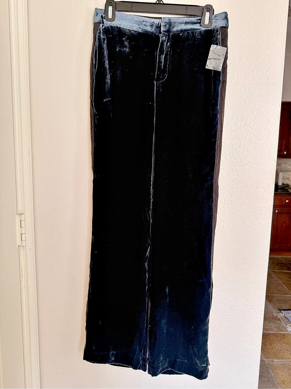 Free People Velvet Wide Leg Pants in Dark Blue Gray and Black, NWT